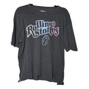 The Rolling Stones Graphic Tee Charcoal Gray Blue Pink Spellout Size Large